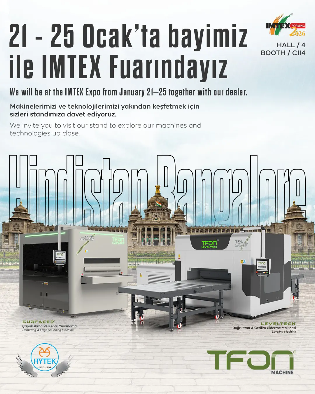 TFON auf der IMTEX Forming 2026 in Indien — 21–25 Jan, Messedaten