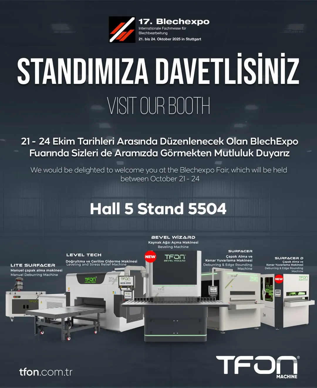TFON auf der Blechexpo 2025 in Stuttgart — 21–24 Oct, Messedaten